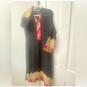 63C -Luxury  Maxi Dress Embroidery Golden Tread Pearls P2P -22” ;L -45” BOHO -